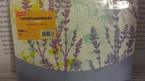 STAPLES EXPANDING FILE 7 POCKETS LETTER SIZE 6 SUBJECT PURPLE With WILD FLOWERS
