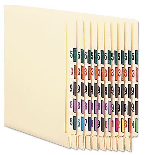 Single Digit End Tab Labels Color 0-9 Assortment, 500/Roll, 5000 Labels/Box