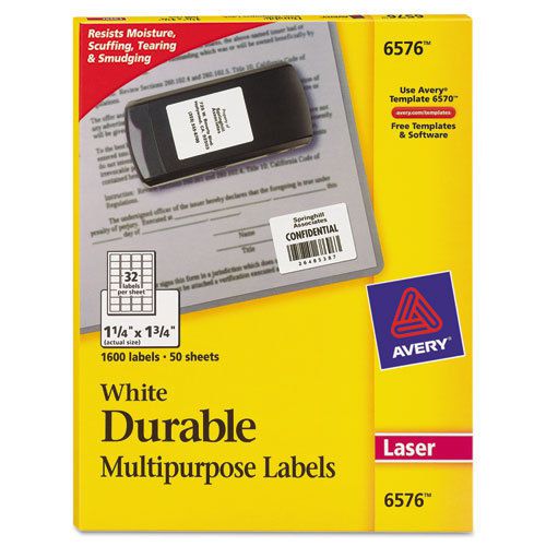 Permanent durable id laser labels, 1-1/4 x 1-3/4, white, 1600/pack for sale