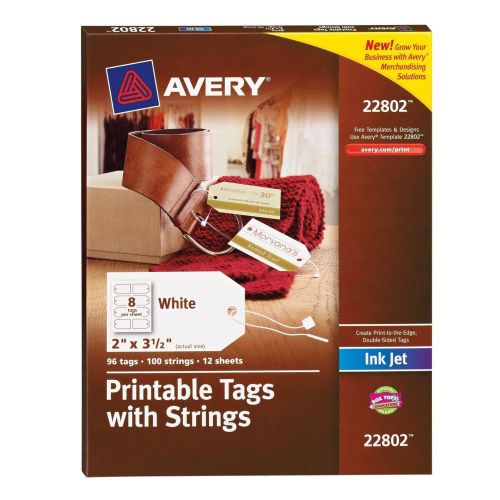 Avery Printable Tags with Strings for Inkjet 2x3.5&#034; Pack of 96 Tags 22802