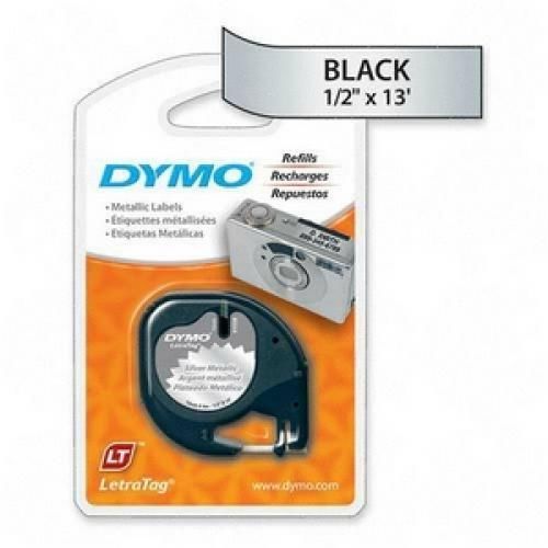 Dymo LetraTag 91338 Metallic Tape - 0.5  Width x 3900mm Length - 1 Roll - Black,