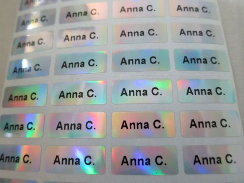 300 hologram silver laser personalized waterproof name stickers 0.9 x 2.2 cm tag for sale