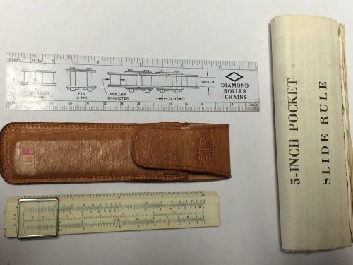 Vintage Sun Hemmi 5&#034; Pocket Slide Rule Small Ruler  Leather Case