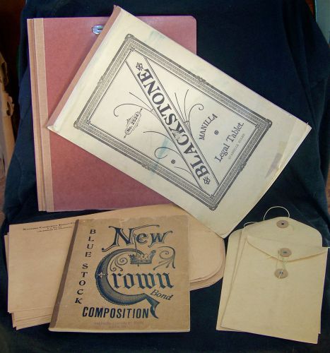 17pc Vintage STATIONERY Supplies (Tablet,Env,Folder,Notebk) Office, Mid 20th Cen