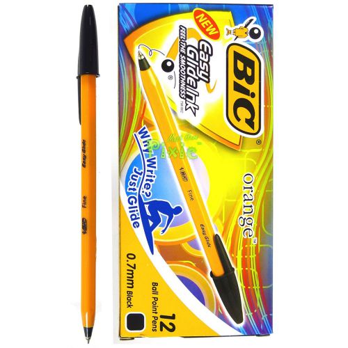 BIC Orange Fine 0.7 mm NEW easy glide ball point pens 1 BOX(12PCS) - BLACK