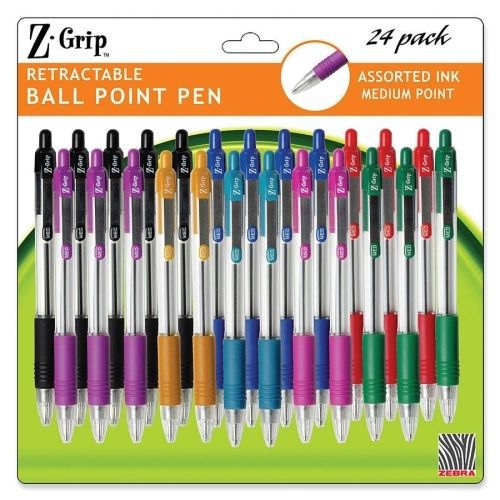 Zebra Pen Z-Grip Retractable Ballpoint Pen Medium Pen Assorted Inks 24 pack