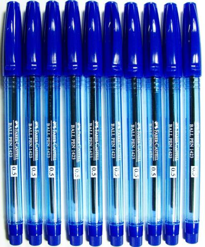 NEW FABER-CASTELL 10 PENS BLUE INK , BARREL 1423  BALL POINT PEN size 0.5mm.