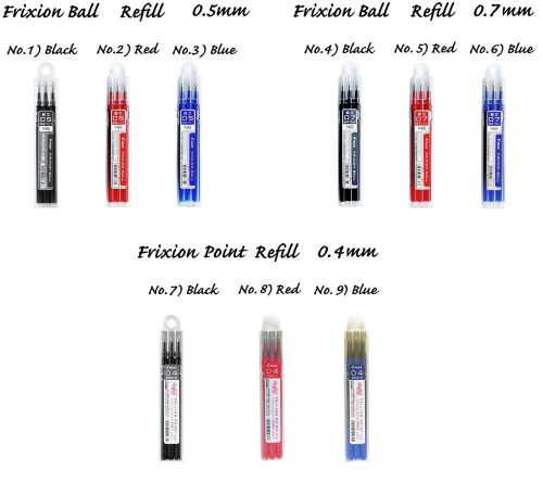 PILOT Frixion Ball Point 0.5mm 0.7mm 0.4mm Erasable Refill Choose 1 from 9 types