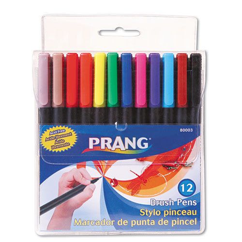 Dixon Prang Brush Pens, Flexi-Tip, Ten Assorted Colors, 12/Set, ST - DIX80003