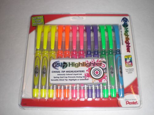 PENTEL 24/7 CHISEL TIP HIGHLIGHTER PACK WITH 12 ASSORTED COLORS