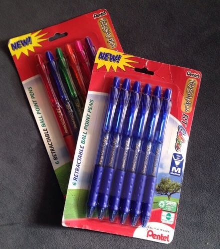 Pentel RSVP [RT Colors] Retractable Medium Ball Point Pens- Lot Of 2 6-Packs