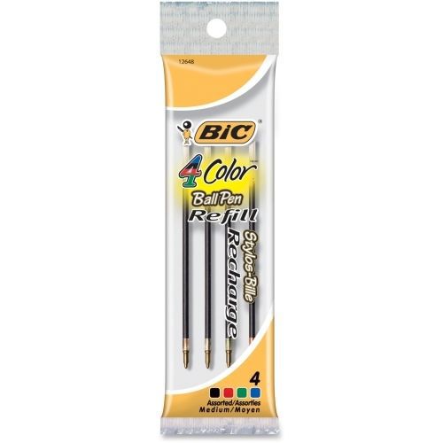 BIC 4-Color Retractable Pen Refills - Medium Point - Assorted - 4 / Pack