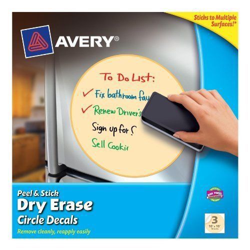 Avery Peel &amp; Stick Dry Erase Decals, Circles, 10 x 10 Sheets, Yellow, 3/Pack