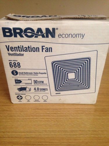 New Broan Model 688 Ventilation Fan, 50CFM, 4.0 Sones. White Grill