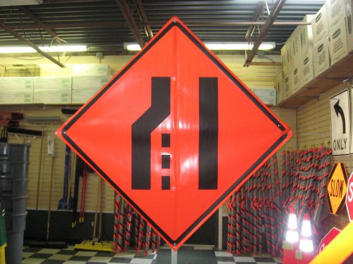 Merge Right Symbol Fluorescent Vinyl w/ Ribs 48&#034;x48&#034; Roll Up Construction Sign