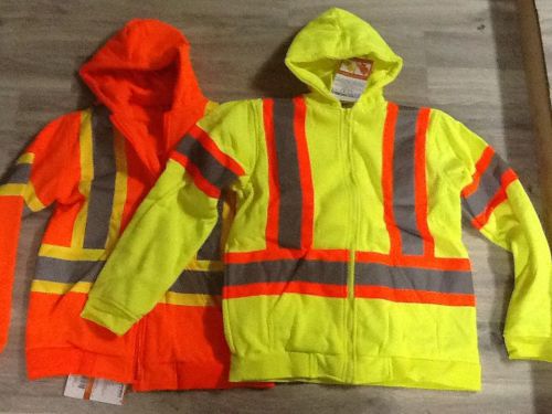 2 New LARGE hi-vis safety orange &amp; yellow fleece lined hoodie  CSA
