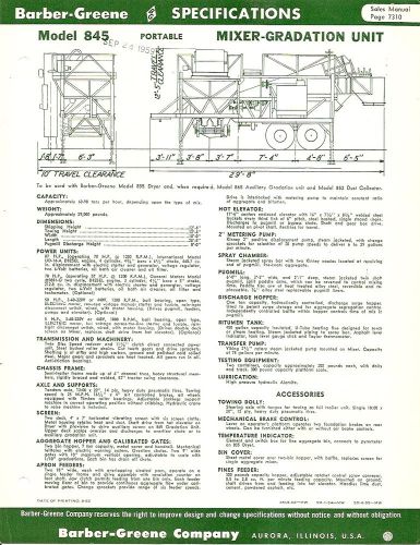 Equipment Brochure - Barber-Greene - 845 et al Mixer Gradation Units (E1669)