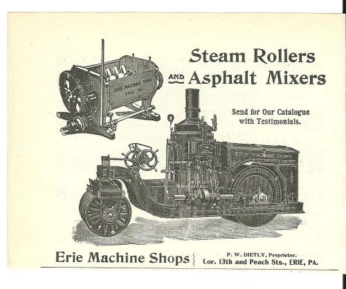 1905 Erie Machine Shops Erie,Pa. Steam Rollers &amp; Asphalt Mixers ad