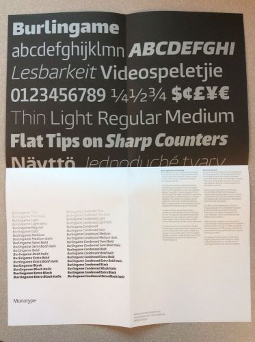 Monotype &#034;Burlingame&#034; Type Specimen Poster -- Graphics / Design / Typography