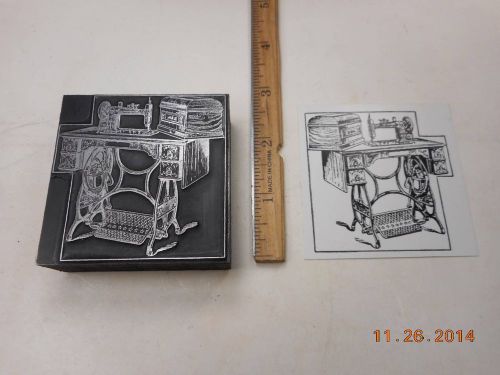 Letterpress Printing Printers Block, Old Fashion Treadle Sewing Machine w Case