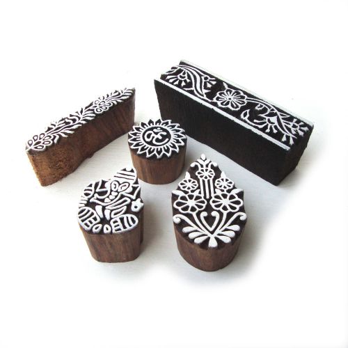 Handmade ganesha &amp; om designs wooden tags for printing (set of 5) for sale