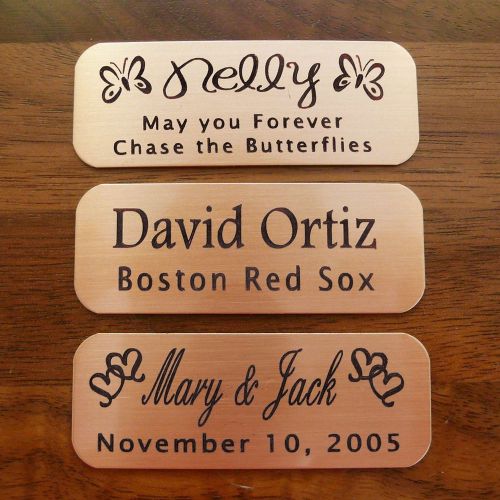 Engraved copper plate picture frame art label name tag 2&#034; x 3/4&#034; adhesive for sale