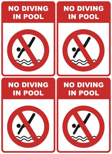 No Diving In Pool Quality Private Swimming Signs 4 Pack Hotel Home Safety s13