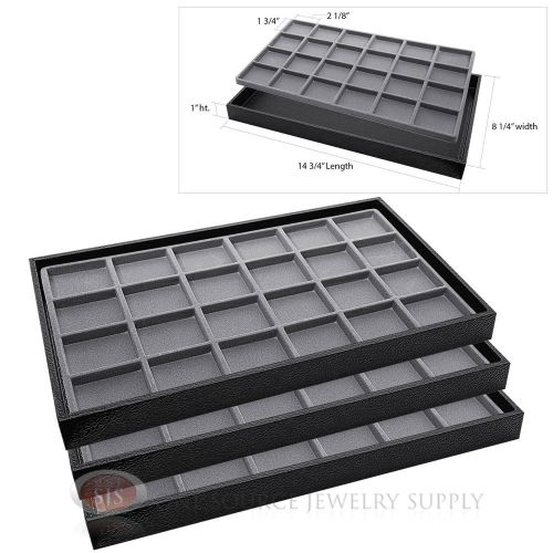 3 Wooden Sample Display Trays 3 Divided 24 Compartment  Gray Tray Liner Inserts