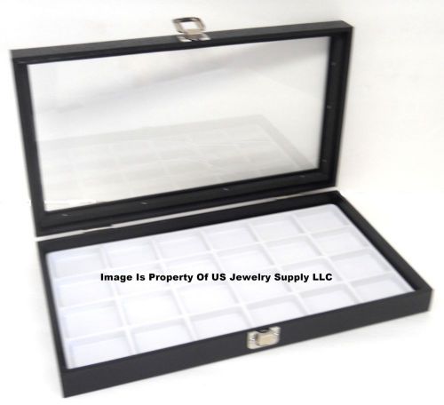 12 Glass Top Lid White 24 Space Jewelry Display Box Cases Pendant Pin Brooch