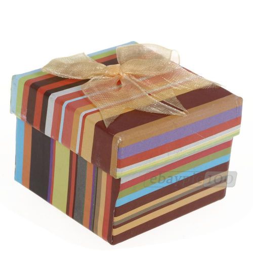 Stripe Bow Square Jewellery Ring Gift Present Box Case Wedding