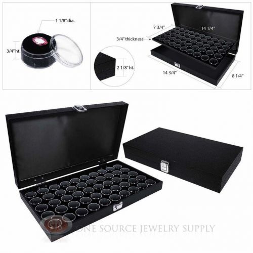 (2) Black Wooden Solid Top Display Cases w/ Black 50 Gem Jar Gemstone Inserts