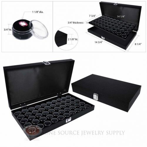(2) black wooden solid top display cases w/ black 50 gem jar gemstone inserts for sale
