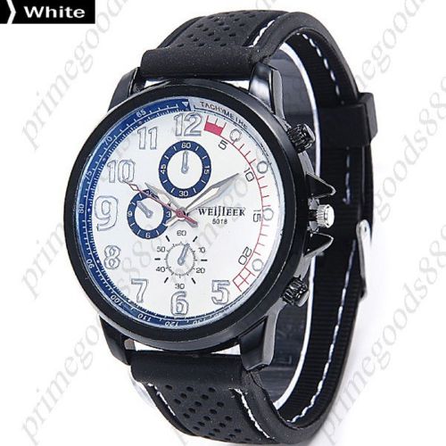 Fashion Silica Gel Sub Dials Quartz Analog Men&#039;s Wristwatch Free Shipping White