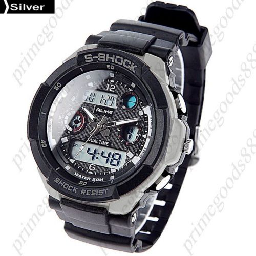 Waterproof digital date analog men&#039;s wrist quartz wristwatch silver for sale