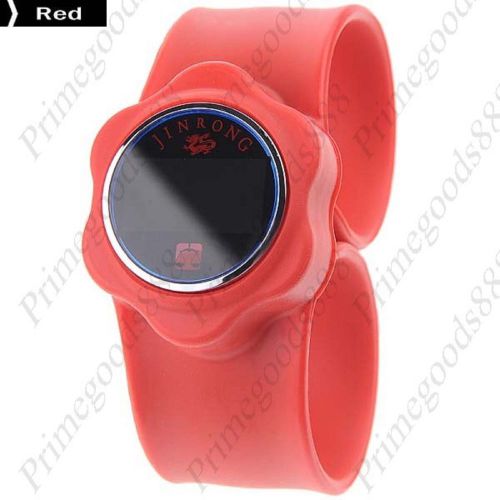 Touch Screen Round LED Digital Rubber Band Lady Ladies Wristwatch Women&#039;s Red