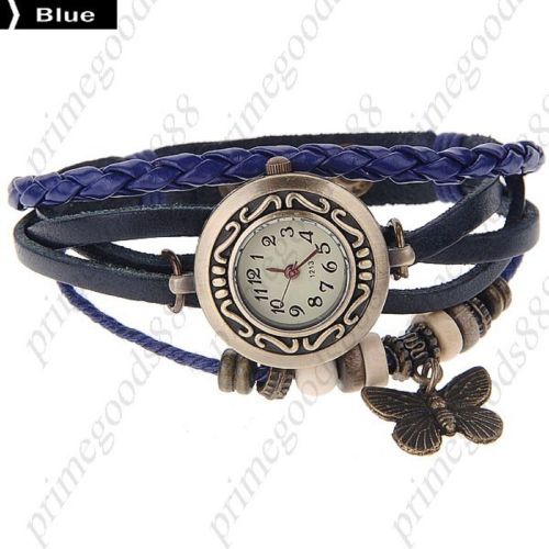 Synthetic Leather Butterfly Quartz Wrist Wristwatch Free Shipping Women&#039;s Blue