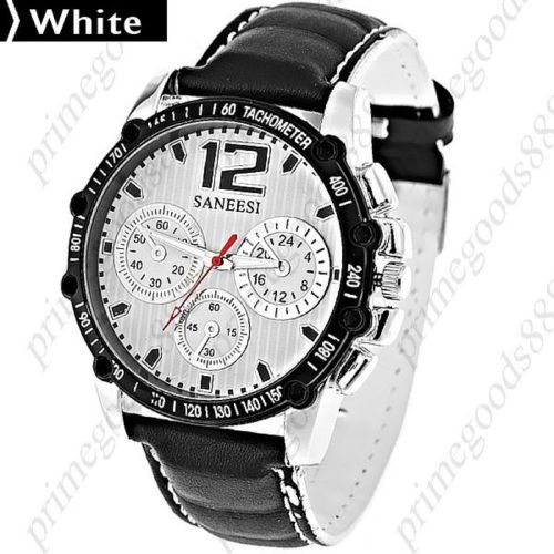 PU Leather Round Case Quartz Wrist Men&#039;s Free Shipping Wristwatch White