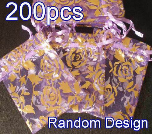 200pcs Random Design Purple Organza Bag Pouch for Xmas NY Gift 7x9cm(2.7x3.5&#034;)