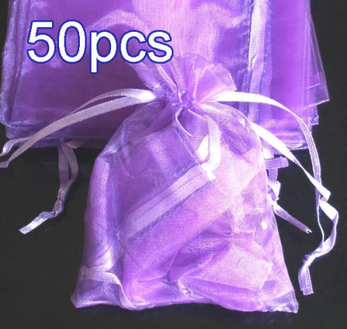 50x Solid Purple Organza Bag Pouch for Wedding Xmas NewYear Gift 7x9cm(2.7x3.5&#034;)