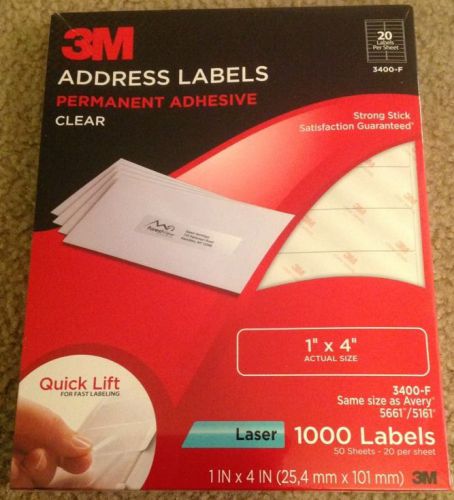 3M Address Labels 3400-F 1000 Labels Permanent Adhesive New, Sealed Package