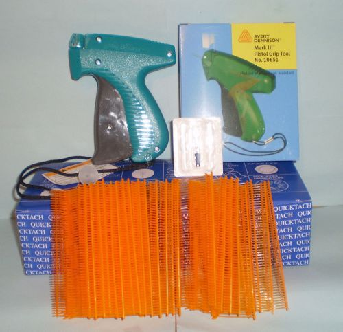 AVERY DENNISON GARMENT CLOTHING TAG TAGGING GUN + 5000 1&#034; ORANGE BARBS 10651