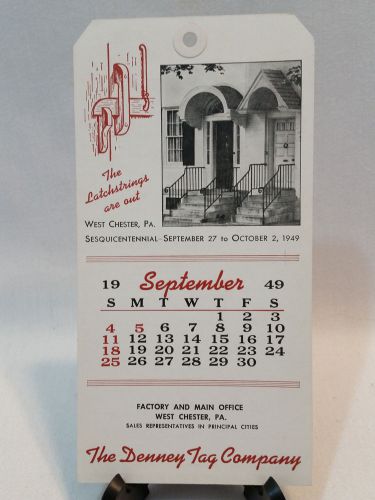 VINTAGE DENNEY TAG CO. SEPTEMBER 1949 CALENDER TAG - FREE SHIPPING