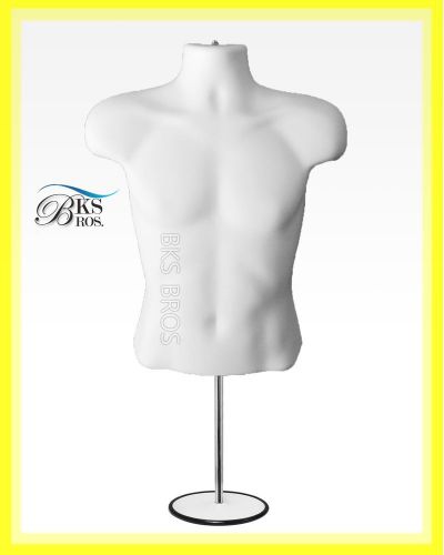 White Torso Male Countertop Mannequin Form (Waist Long) W/ Base For S-M Sizes