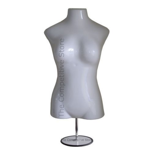 Large bust female white torso mannequin form with metal base - for l - xl sizes for sale