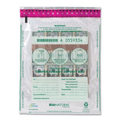Deposit bag, tamper-evident, bio-natural, 9&#034; x 12&#034;, 100/ct, cl for sale