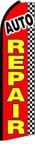 Auto repair red yellow checker 11.5&#039; tall bow business swooper flag banner for sale