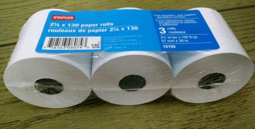 Staples Lot of 3 Paper Rolls 2 1/4 x 130 // 57mm x 39m Calculator rolls