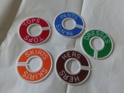 Organize Your Clothes! 5 Plastic Circles--Hers, Pants, Dresses, Tops, Skirts