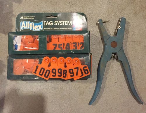 Allflex small livestock tags. numbered. orange + tag applicator for sale