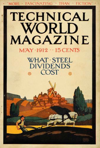 1912 cover technical world farming horse plow steel - original tw3 for sale